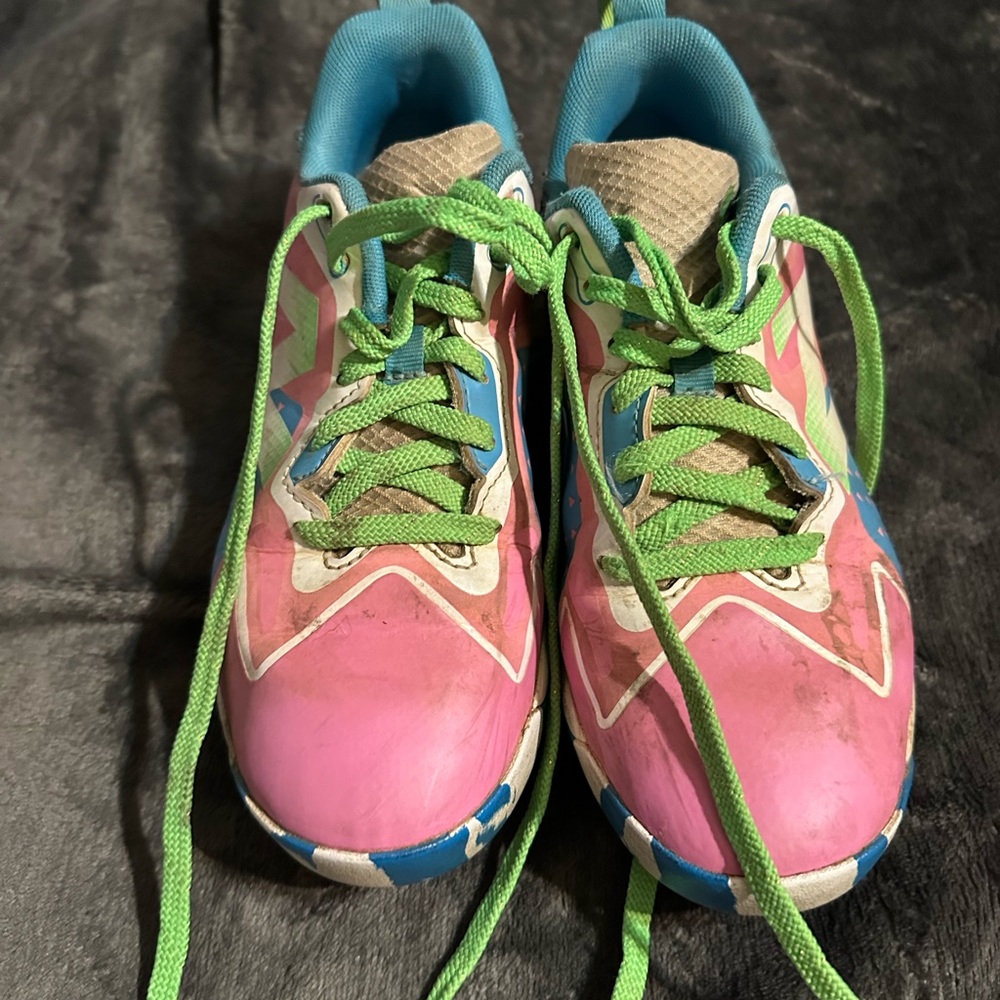 New Balance Kids Pink and Blue Sneakers with Green Laces
